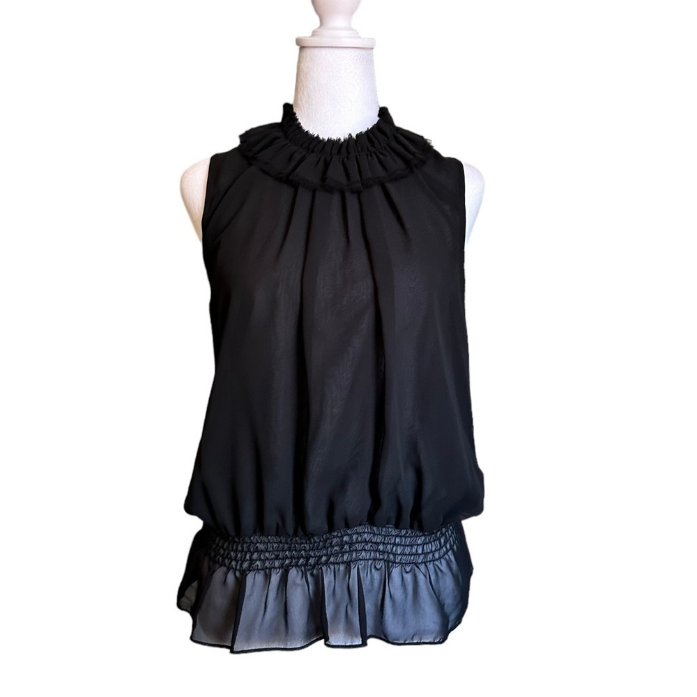 Kenneth Cole New York Black Ruffle Sleeveless Blouse Size 5P